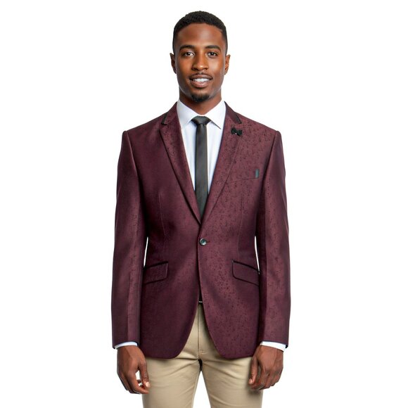 Men's Floral Blazer Jacket by Tazio, Burgundy - Picture 1 of 7